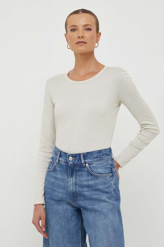 United Colors of Benetton longsleeve din bumbac uni bej 3GA2E16F9.152