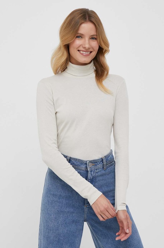 United Colors of Benetton longsleeve din bumbac uni bej 3GA2E2224.152