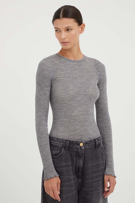 Samsoe Samsoe sweter wełniany DOUDO okrągły szary F00013571