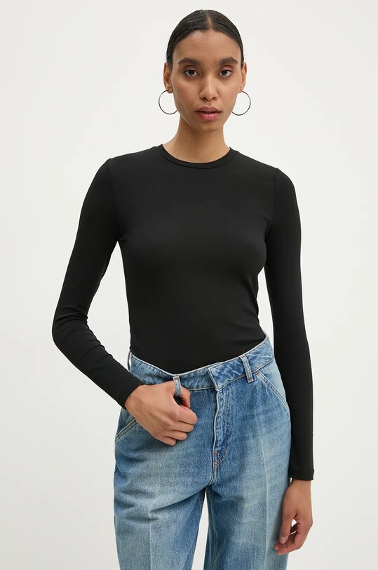 Samsoe Samsoe longsleeve ESTER z elastanem czarny F00013211