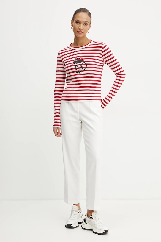 Karl Lagerfeld longsleeve din bumbac IKON curele rosu A1W17137