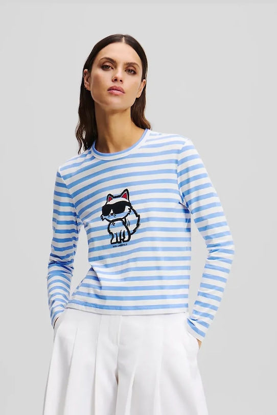 Karl Lagerfeld longsleeve bawełniany wzorzyste niebieski A1W17137