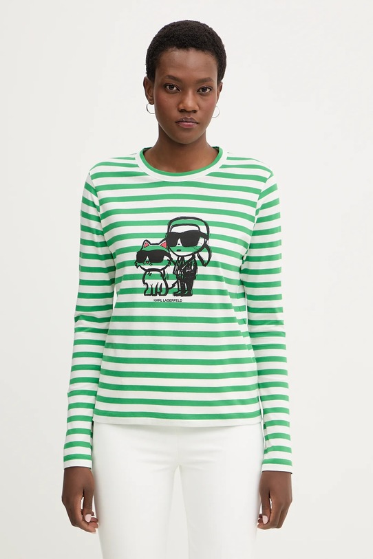 Bavlněné tričko s dlouhým rukávem Karl Lagerfeld IKON regular zelená A1W17137