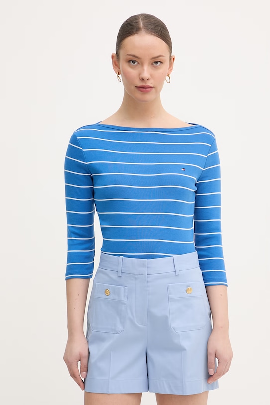 Tommy Hilfiger tričko s dlhým rukávom dámske bavlnené modrá WW0WW40589.