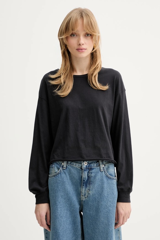 American Vintage longsleeve bawełniany bawełna czarny APO02D