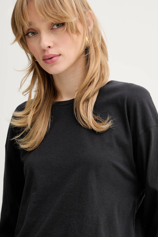 American Vintage longsleeve bawełniany czarny APO02D