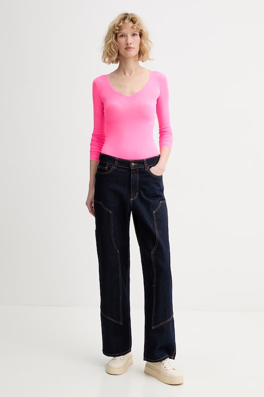 American Vintage longsleeve din bumbac MAS02D roz AA00