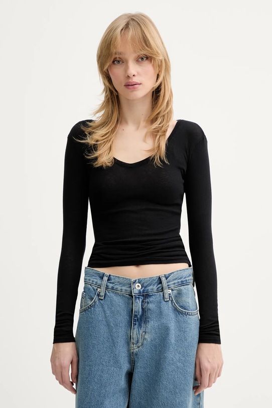 American Vintage longsleeve bawełniany bawełna czarny MAS02D