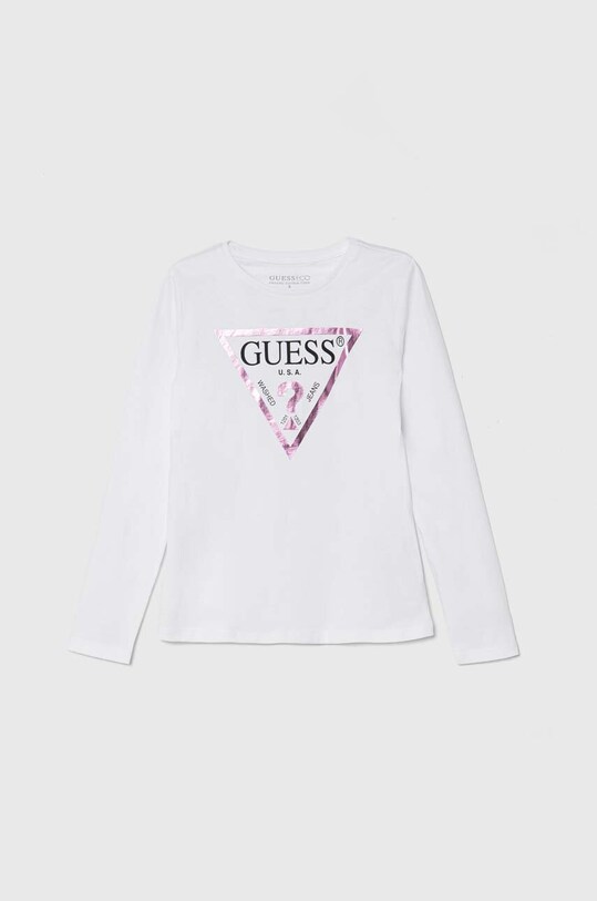 Guess longsleeve bawełniany dziecięcy nadruk biały J84I36.K8HM0.9BYH