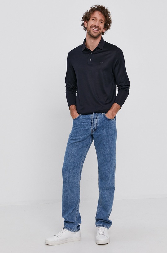 Majica dugih rukava Emporio Armani bez uzorka mornarsko plava 8N1F97.1JUVZ