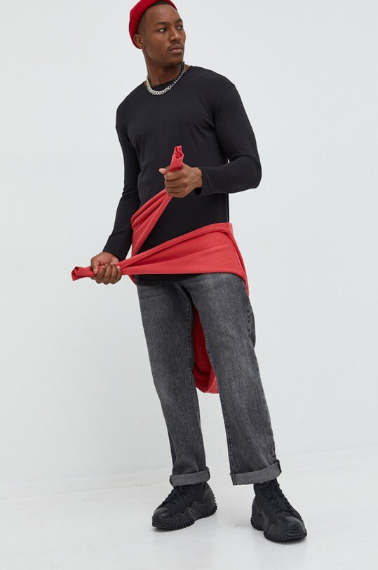 Βαμβακερή μπλούζα με μακριά μανίκια Jack & Jones 12190128.Black μαύρο AA00