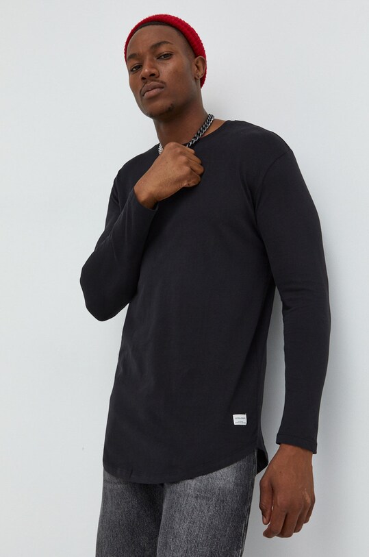 Βαμβακερή μπλούζα με μακριά μανίκια Jack & Jones μαύρο 12190128.Black