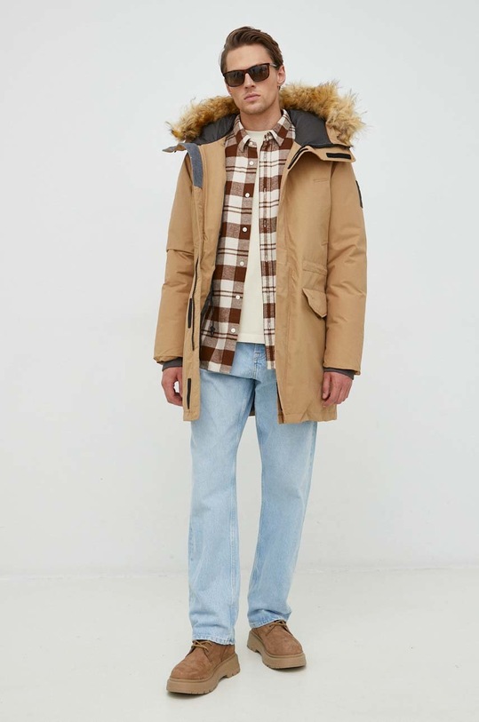 Bavlněné tričko s dlouhým rukávem Marc O'Polo M20223652032 béžová AA00