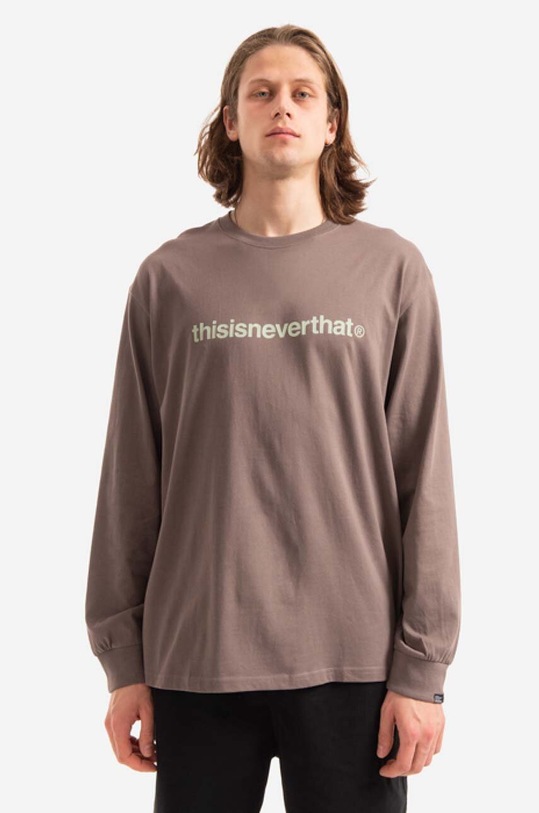 Bavlnené tričko s dlhým rukávom thisisneverthat T-Logo L/S Tee relaxed hnedá TN220TTSLT01