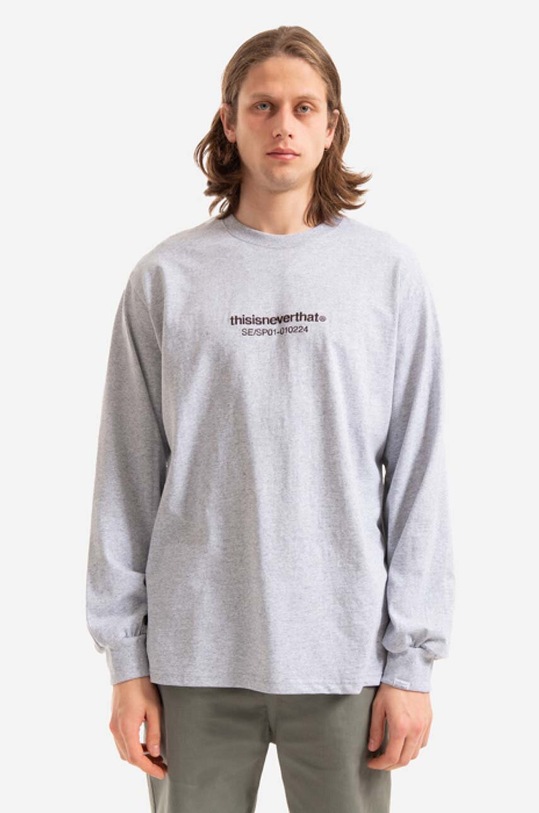 Памучна блуза с дълги ръкави thisisneverthat SE-SP L/S Tee свободна сив TN221TTSLT02
