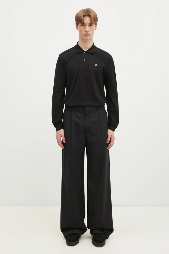 Βαμβακερή μπλούζα με μακριά μανίκια Lacoste L1312 031 L1312.031 μαύρο