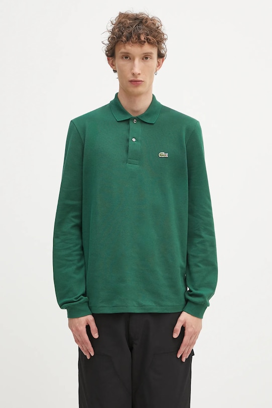 Хлопковый лонгслив Lacoste L1312 132 гладкий зелёный L1312.032