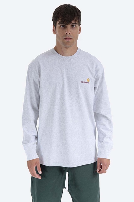 Bavlněné tričko s dlouhým rukávem Carhartt WIP Longsleeve American Script T-Shirt I029955.482XX šedá