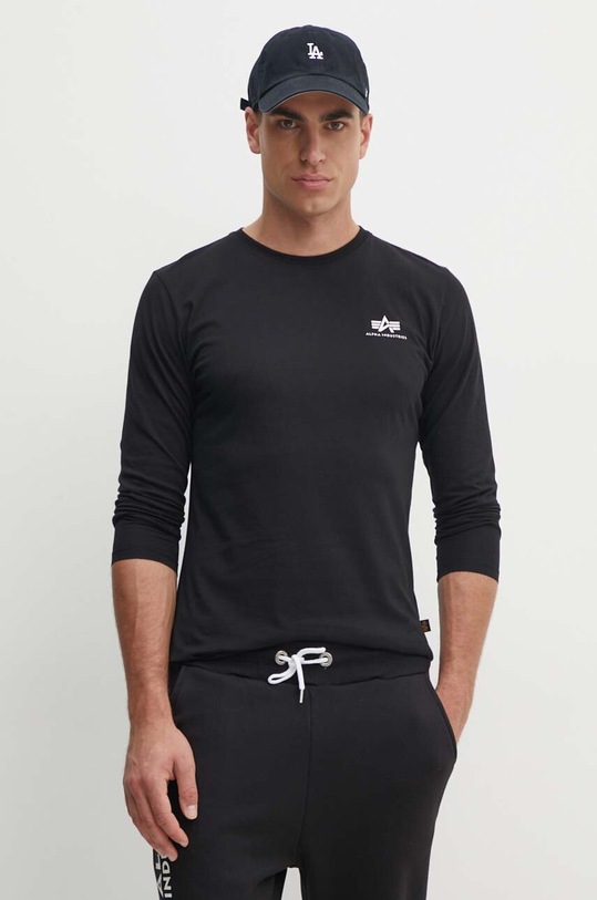 Alpha Industries longsleeve din bumbac Basic LS Small Logo print negru 198517.03