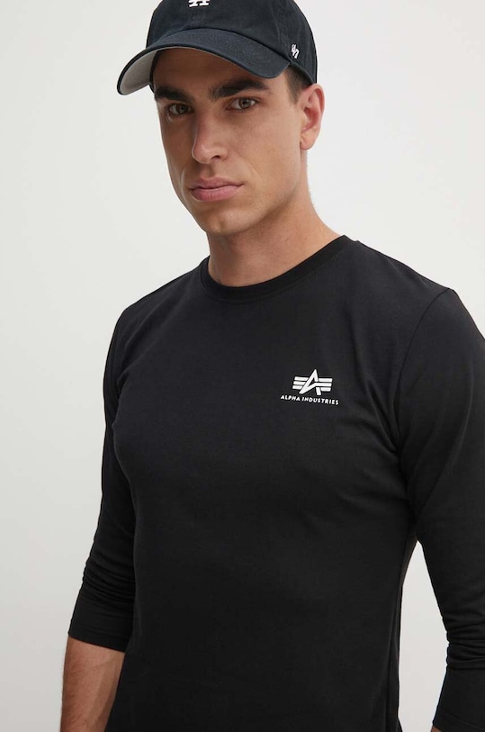 Alpha Industries longsleeve din bumbac Basic LS Small Logo negru 198517.03