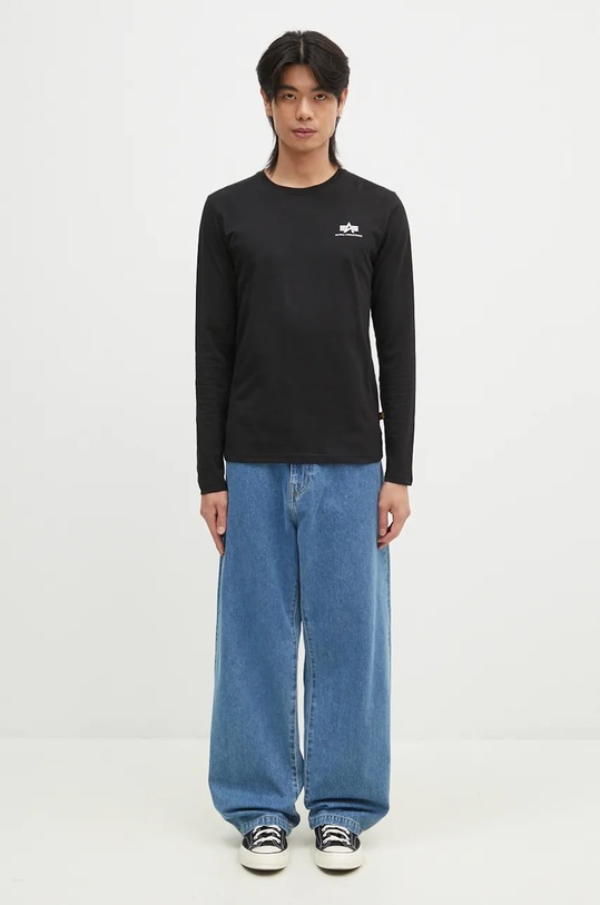 Памучна блуза с дълги ръкави Alpha Industries Basic LS Small Logo 198517.03 черен