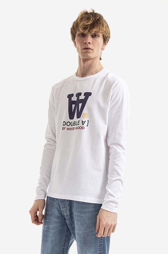 Wood Wood longsleeve bawełniany Mel nadruk biały 10285402.2323