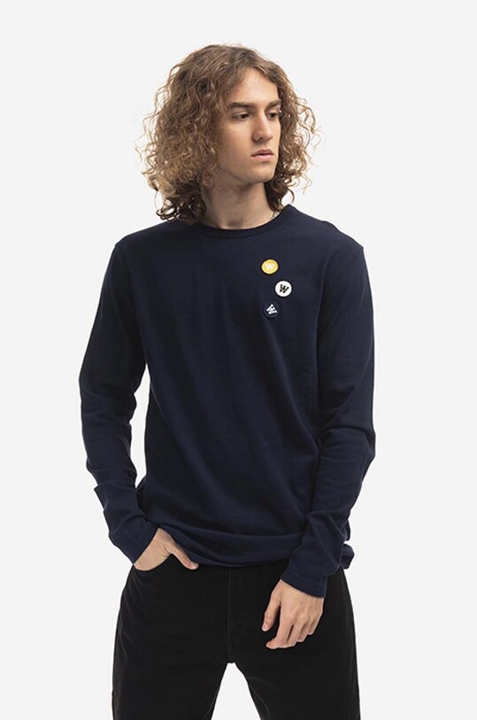 Wood Wood longsleeve bawełniany Mel regular granatowy 10235402.2323.NAVY