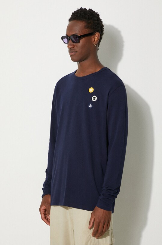 Wood Wood longsleeve bawełniany Mel granatowy 10235402.2323.NAVY