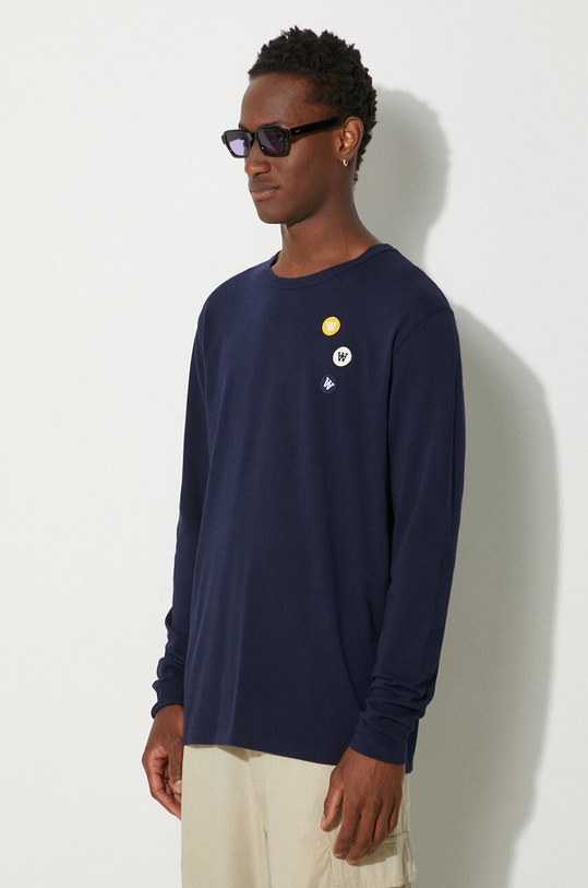 Βαμβακερή μπλούζα με μακριά μανίκια Wood Wood Mel σκούρο μπλε 10235402.2323.NAVY