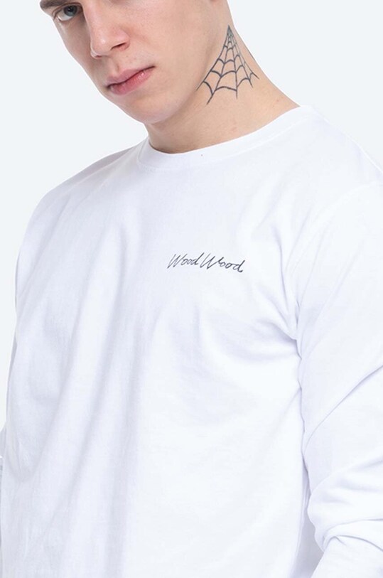 Bavlněné tričko s dlouhým rukávem Wood Wood Peter Longsleeve 12045402.2491 bílá