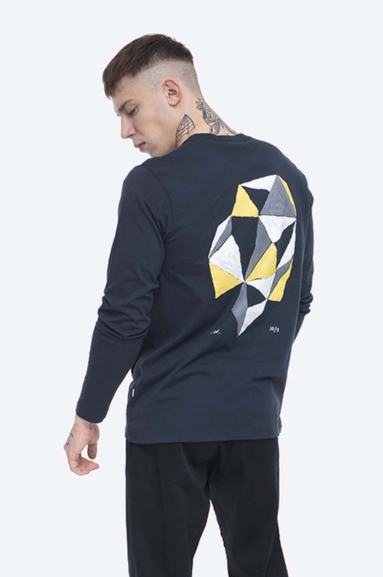 Odzież Wood Wood longsleeve bawełniany Peter Longsleeve 12045402.2491 granatowy