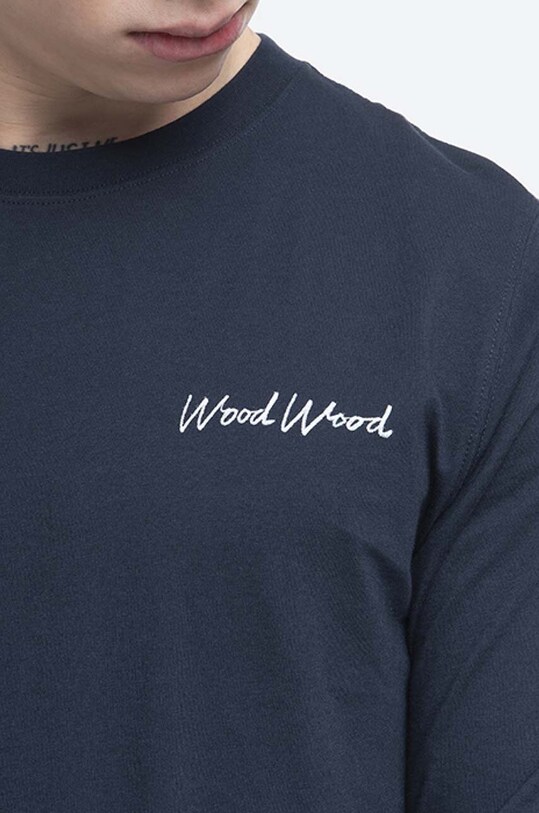Βαμβακερή μπλούζα με μακριά μανίκια Wood Wood Peter Longsleeve 12045402.2491 σκούρο μπλε