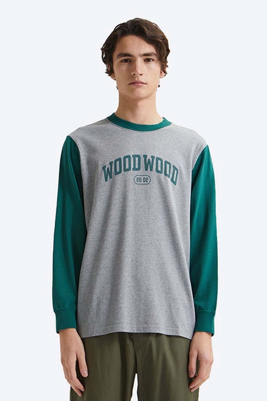 Wood Wood longsleeve bawełniany Mark IVY Longsleeve nadruk szary 12135401.2489