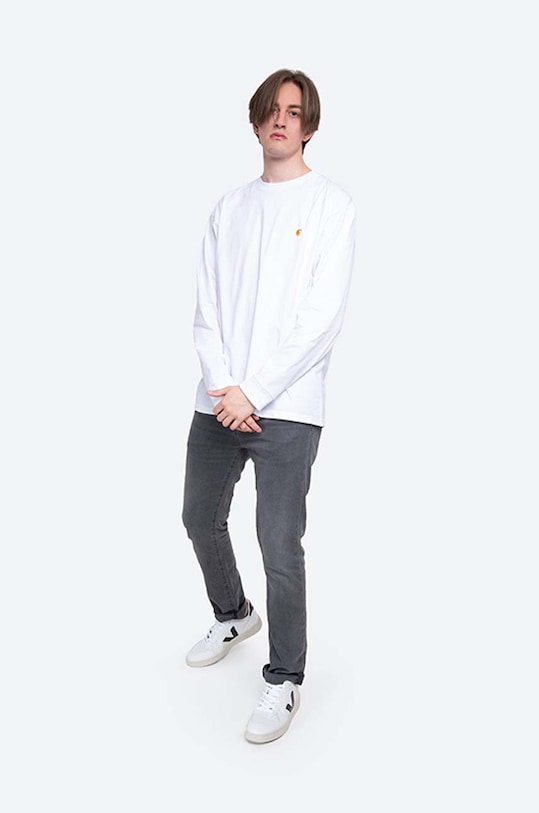 Carhartt WIP longsleeve din bumbac I026392.WHITE.GOLD alb AA00