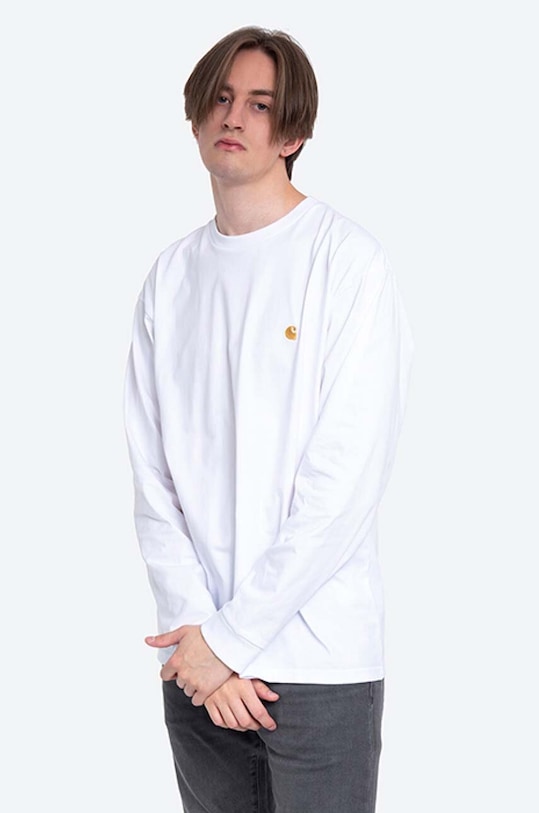 Carhartt WIP longsleeve din bumbac I026392.WHITE.GOLD alb
