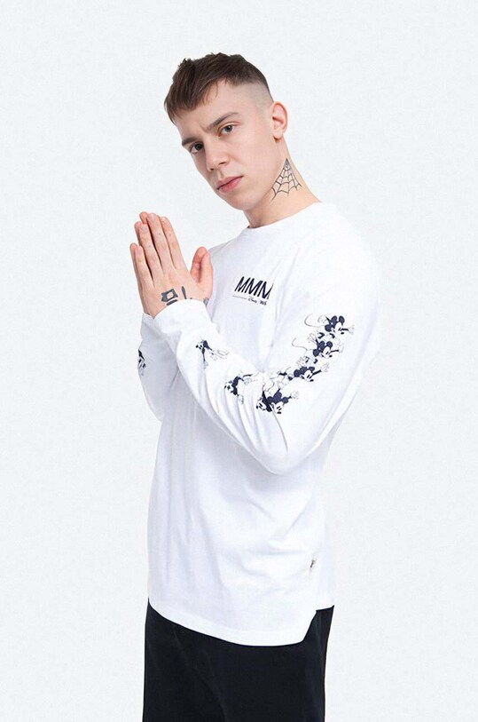 Wood Wood longsleeve bawełniany Peter 12025402.2334 biały