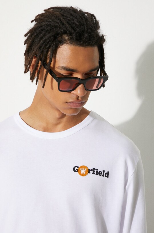 Βαμβακερή μπλούζα με μακριά μανίκια Wood Wood X Garfield 30045402.2323 λευκό