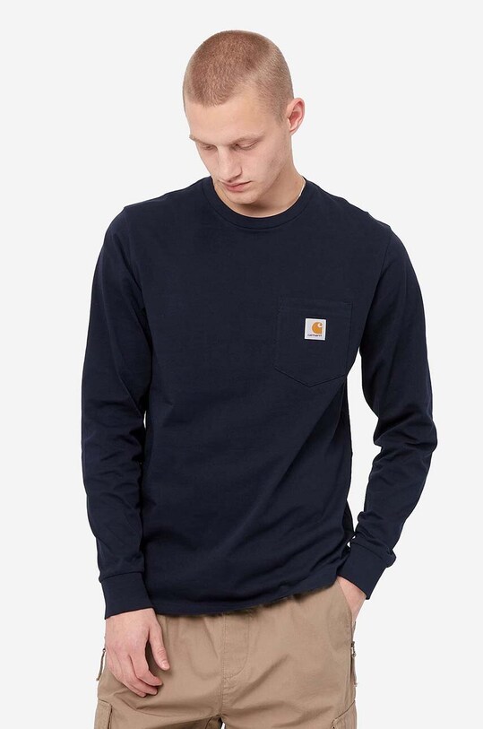 Carhartt WIP longsleeve din bumbac AMMONITE I030437 bleumarin