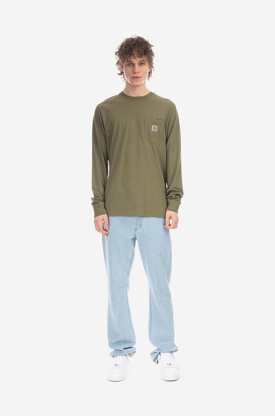 Carhartt WIP longsleeve din bumbac AMMONITE verde I030437