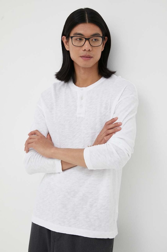 American Vintage longsleeve din bumbac uni alb MSON02