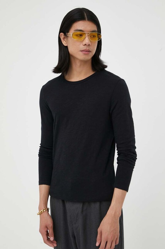 American Vintage longsleeve din bumbac uni negru MBYSA18