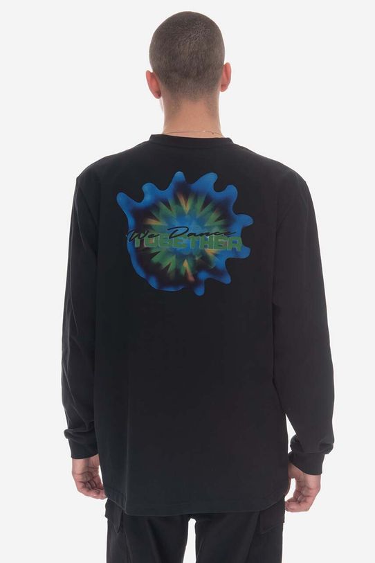 Bavlnené tričko s dlhým rukávom Wood Herc Placement Long Sleeve 12315403-2106 BLACK potlač čierna 12315403.2106