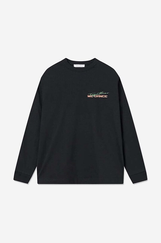 Bavlnené tričko s dlhým rukávom Wood Herc Placement Long Sleeve 12315403-2106 BLACK 12315403.2106 čierna