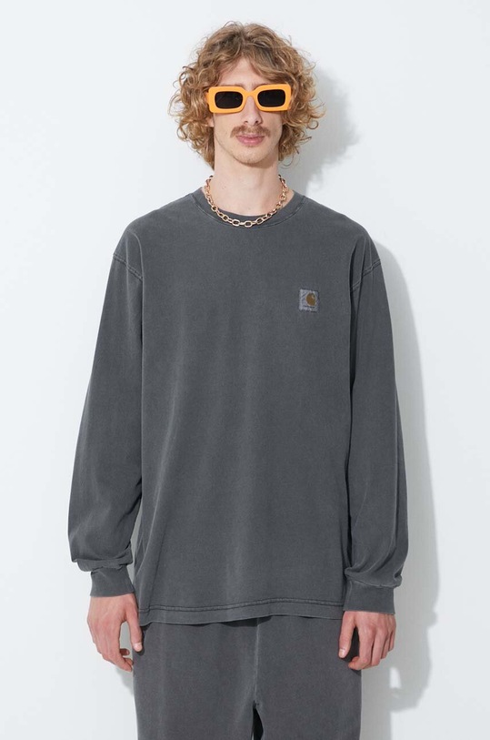 Памучна блуза с дълги ръкави Carhartt WIP Nelson стандартна сив I029948