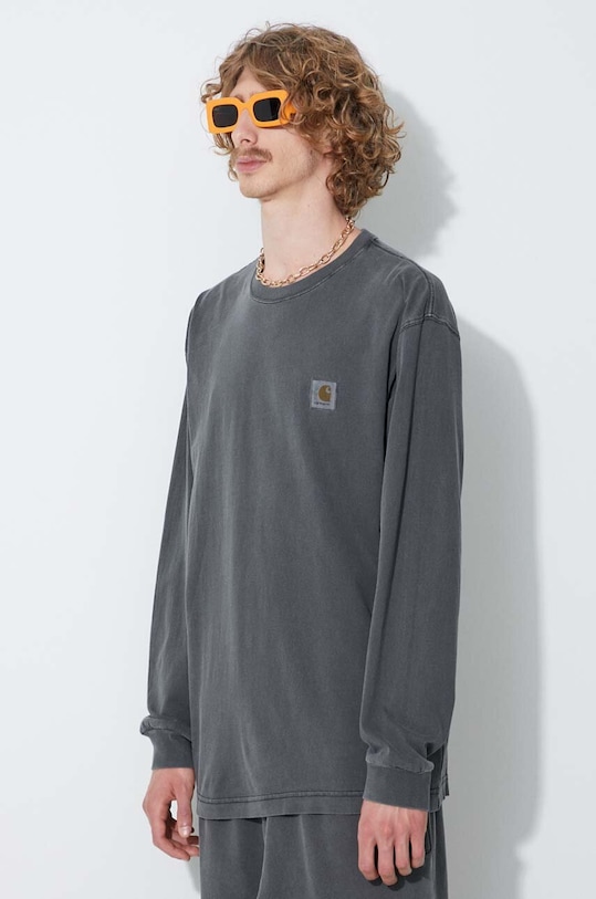 Памучна блуза с дълги ръкави Carhartt WIP Nelson сив I029948