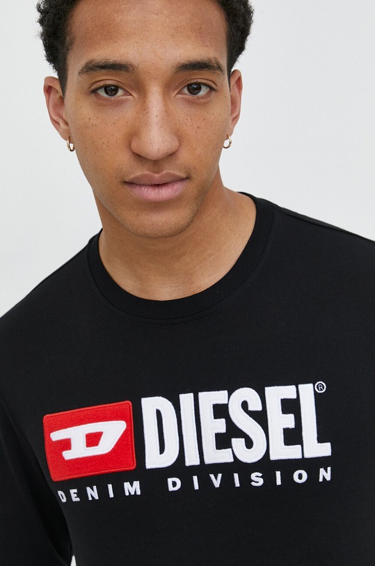 Bavlnené tričko s dlhým rukávom Diesel T-JUST-LS-DIV čierna A03768.0GRAI