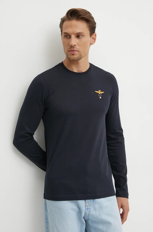 Aeronautica Militare longsleeve din bumbac imprimeu bleumarin TS2390J372