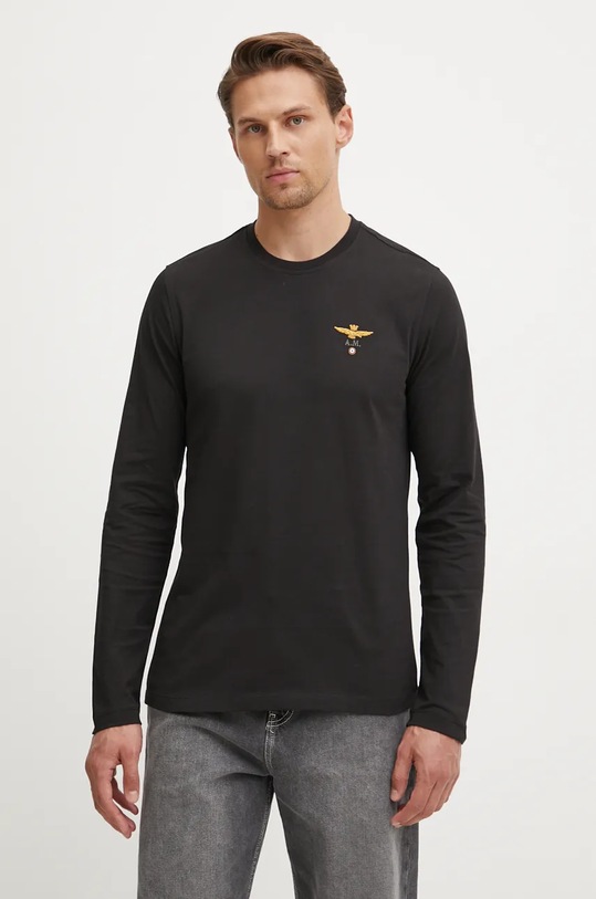 Aeronautica Militare top a maniche lunghe in cotone applique nero TS2390J372