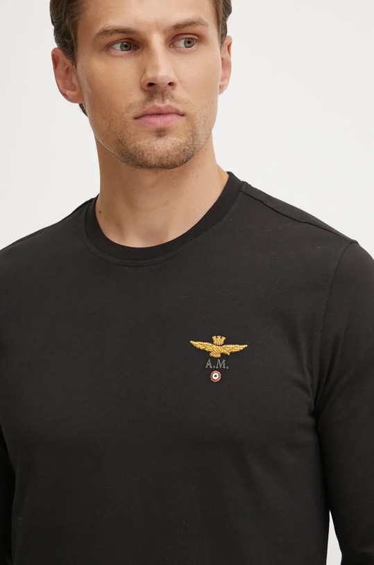 Aeronautica Militare top a maniche lunghe in cotone TS2390J372 nero