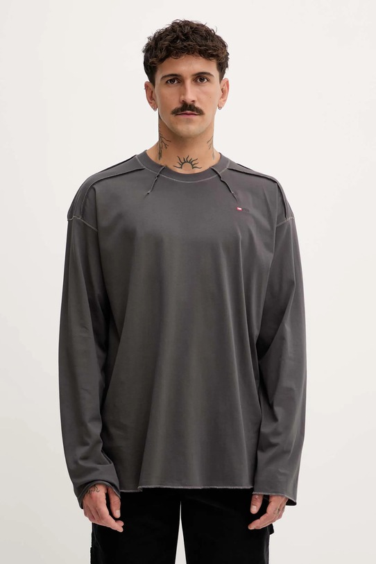 Diesel longsleeve bawełniany T-CRAHOR-BOXT-LS-T1 bawełna szary A19464.0NIAX